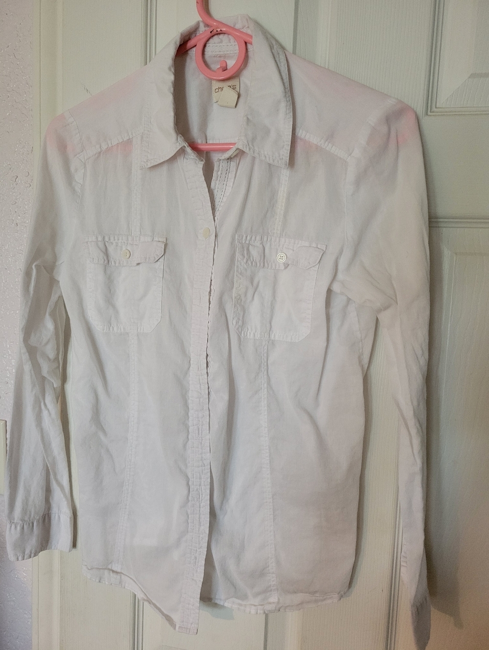 Chico's White Top with Subtle Gold Logo